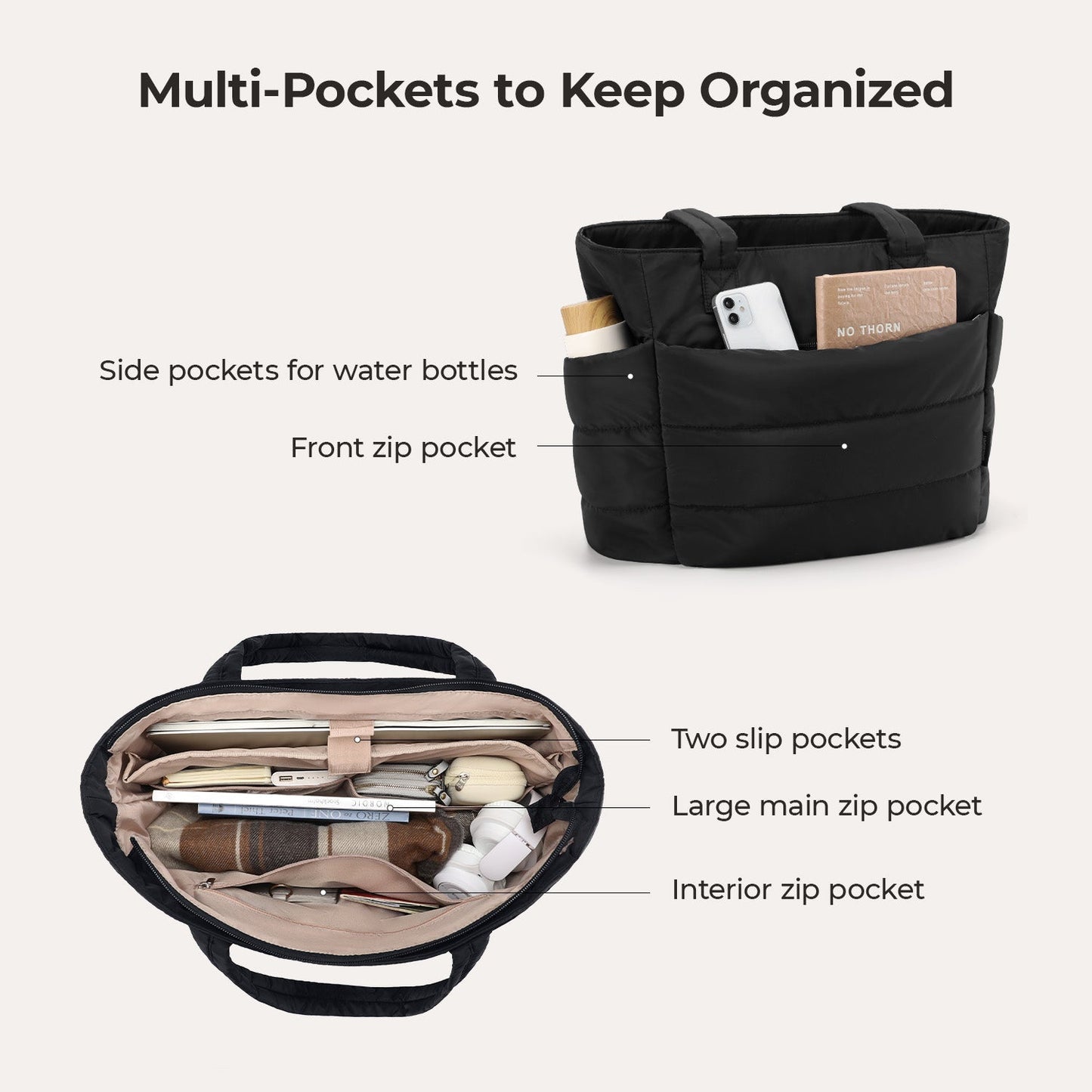 20L Puffy Tote Bag with 15.6" Laptop Compartment